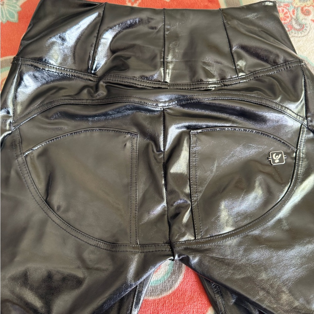 Freddy Black High-Shine Faux Leather Leggings with Branded Tags